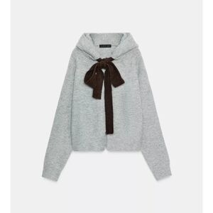 ZARA Hooded Knit Sweatshirt With Bow